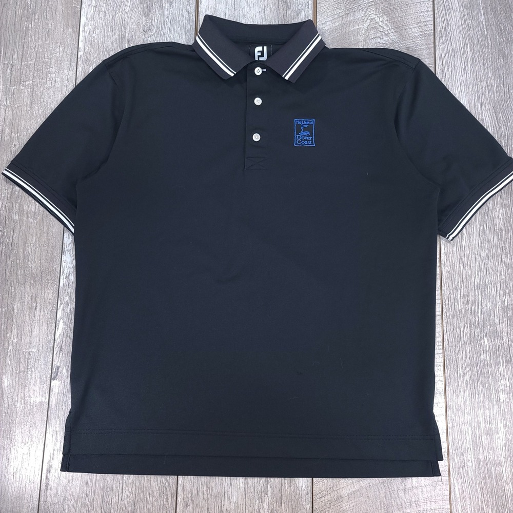 FootJoy Golf Polo Mens Large Black Dover Coast Embroidered Tipped Short Sleeve